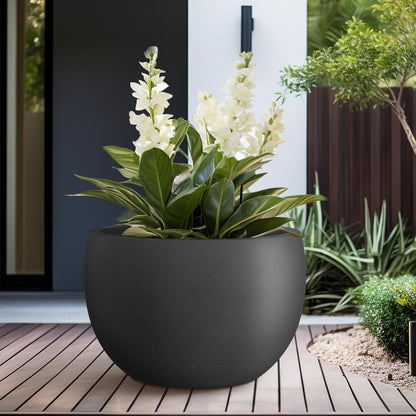 Large Round Bowl Vintage BRN Concrete Planter 19.9" Dia, Outdoor