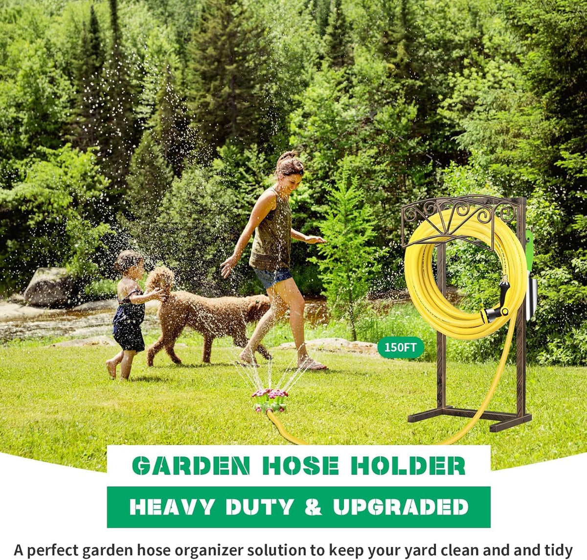 TomCare Garden Hose Holder Upgraded Heavy Duty Metal Water Hose Holder Holds 160 FT Hoses Sturdy Hose Reel Freestanding Outdoor Hoses Storage Hanger for Outside Yard Lawn