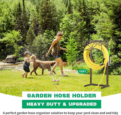 TomCare Garden Hose Holder Upgraded Heavy Duty Metal Water Hose Holder Holds 160 FT Hoses Sturdy Hose Reel Freestanding Outdoor Hoses Storage Hanger for Outside Yard Lawn