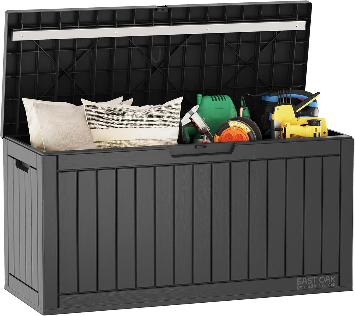 EAST OAK Outdoor Storage Box, 31 Gallon Deck Box Indoor and Outdoor Use, Waterproof Resin Storage Bin for Package Delivery, Patio Cushions, Gardening Tools, Lockable, UV Resistant, Grey