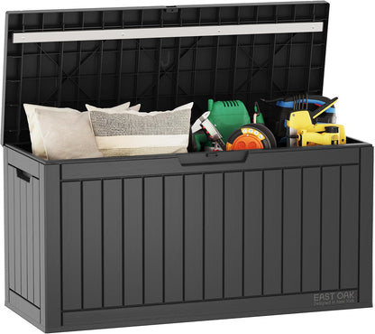 EAST OAK Outdoor Storage Box, 31 Gallon Deck Box Indoor and Outdoor Use, Waterproof Resin Storage Bin for Package Delivery, Patio Cushions, Gardening Tools, Lockable, UV Resistant, Grey