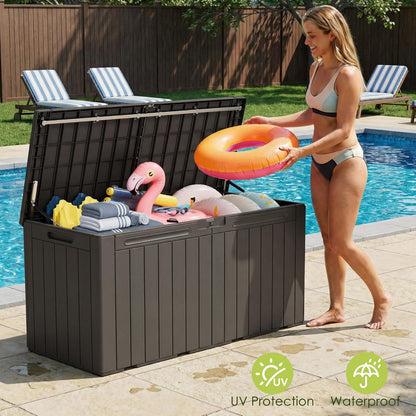 Devoko 100 Gallon Waterproof Large Resin Deck Box Indoor Outdoor Lockable Storage Container for Patio Furniture Cushions Garden Tools (100 Gallon, Black)
