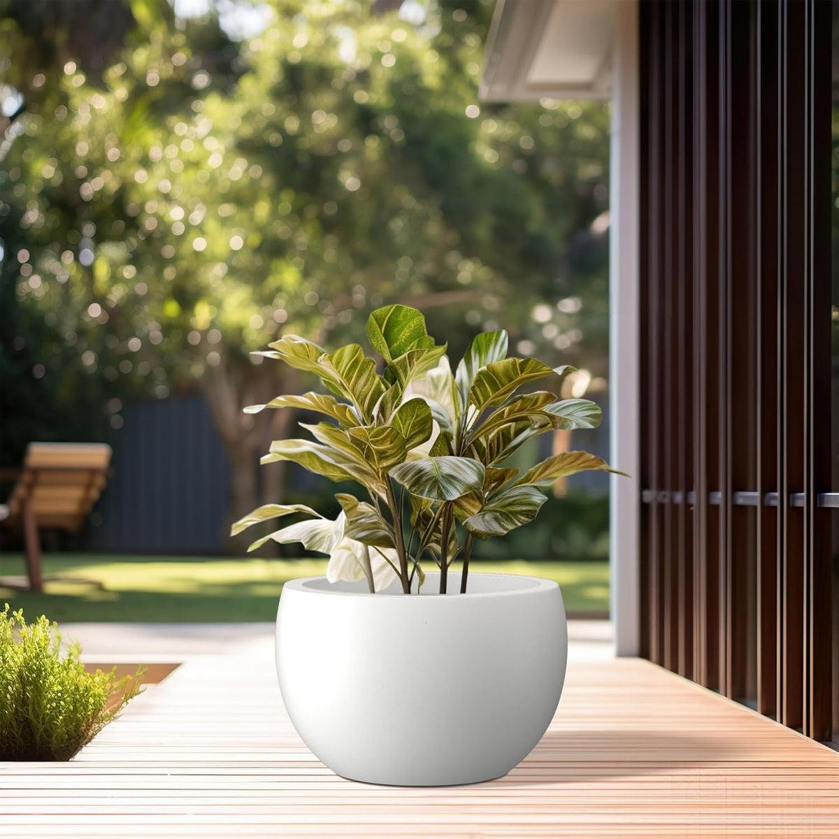 Large Round Bowl Vintage BRN Concrete Planter 19.9" Dia, Outdoor