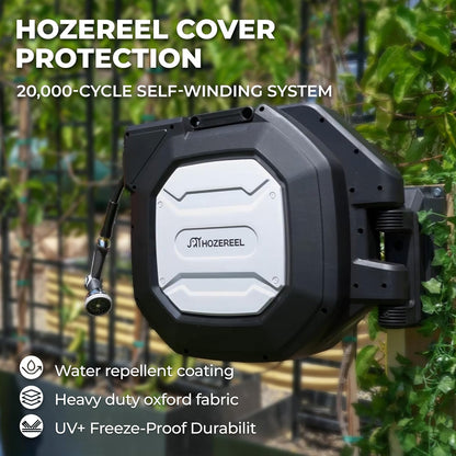 5/8" x 100 ft Heavy Duty Retractable Garden Hose Reel by HOZEREEL, Outdoor Garden Hose Reels - Self Retract Wall Mount Hose Reel Automatic Storage, Any Length Lock, 10 Pattern Nozzle