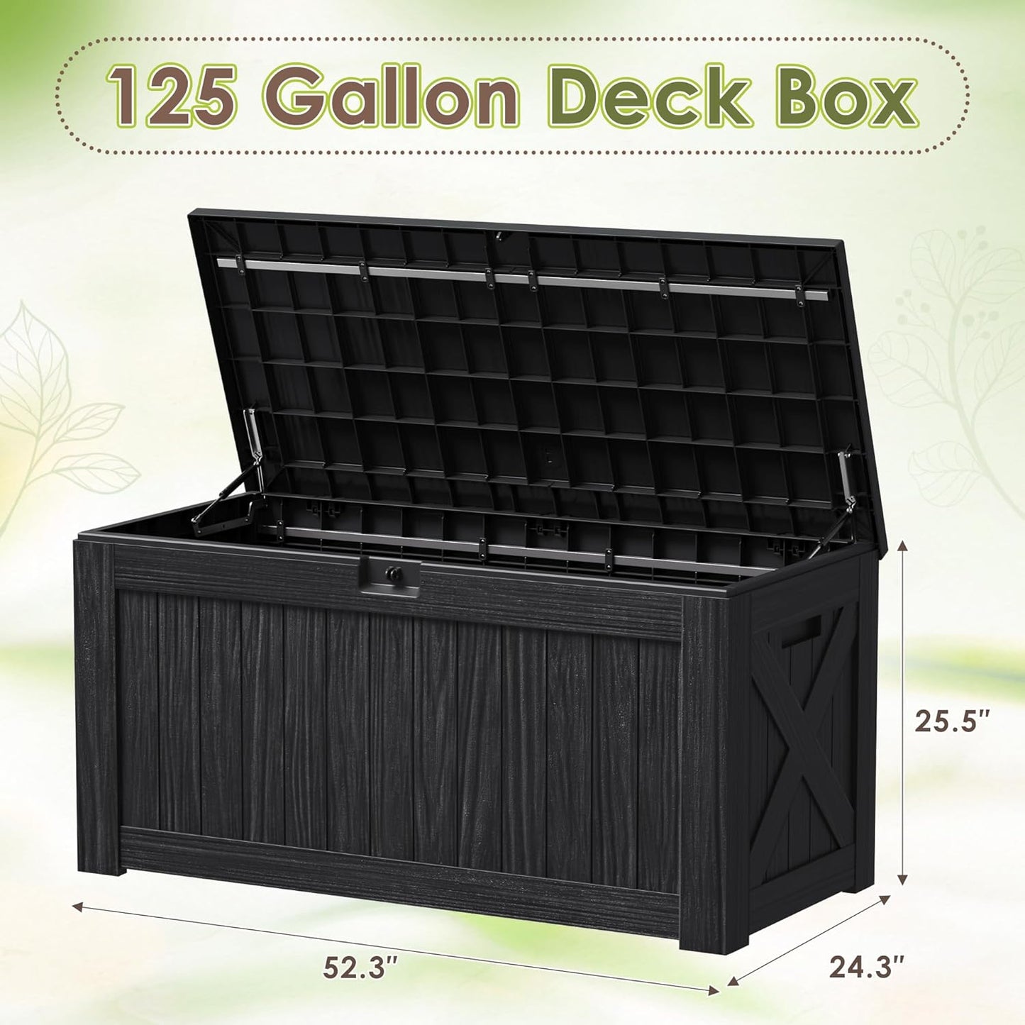 Devoko 100 Gallon Waterproof Large Resin Deck Box Indoor Outdoor Lockable Storage Container for Patio Furniture Cushions Garden Tools (100 Gallon, Black)