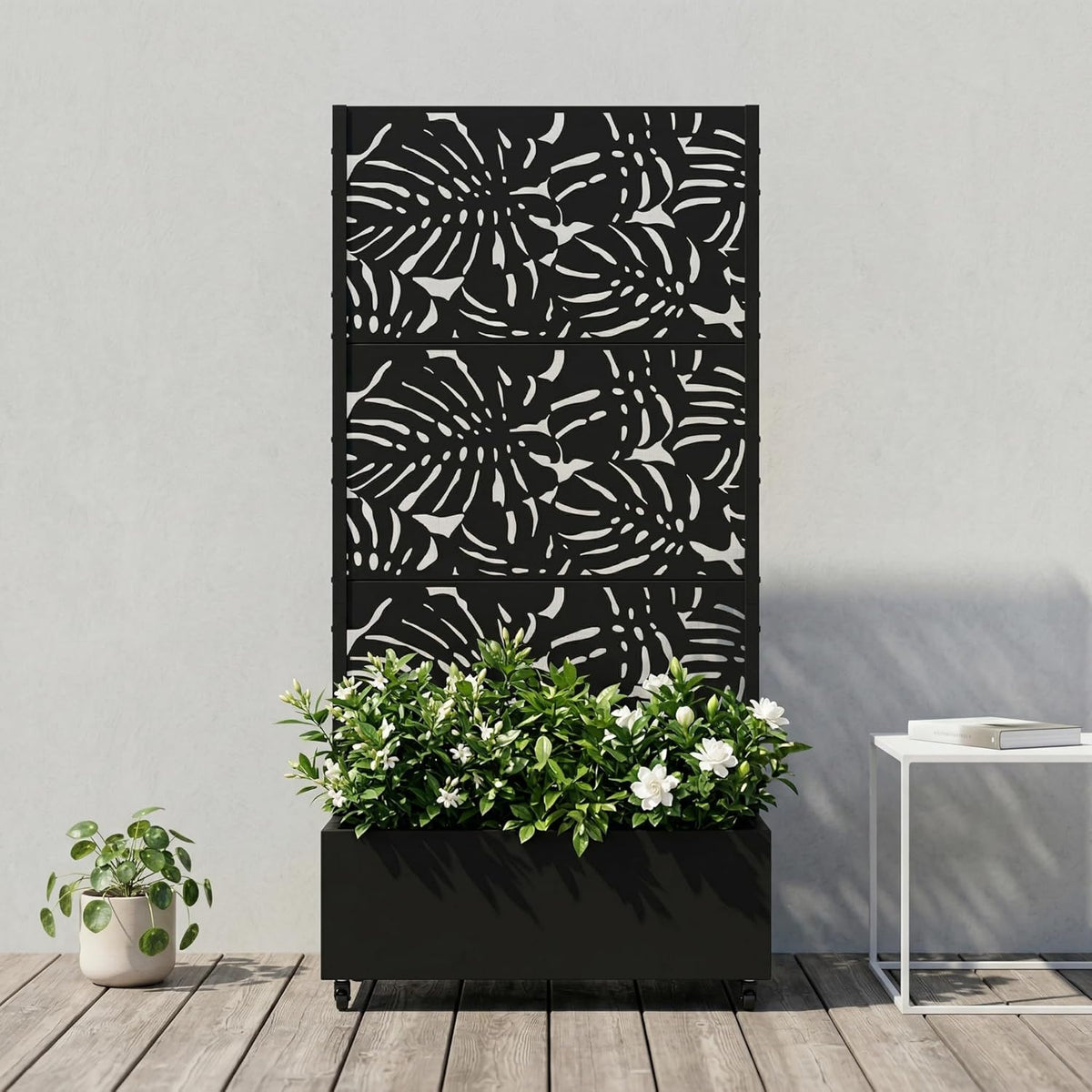 Casaphoria Metal Raised Garden Bed with Trellis and Wheels, 72"x47"x16" Planter Box for Climbing Plants, Vegetables & Vines, Features Drainage Holes and Privacy Screen (Black-Louver) - Colors B