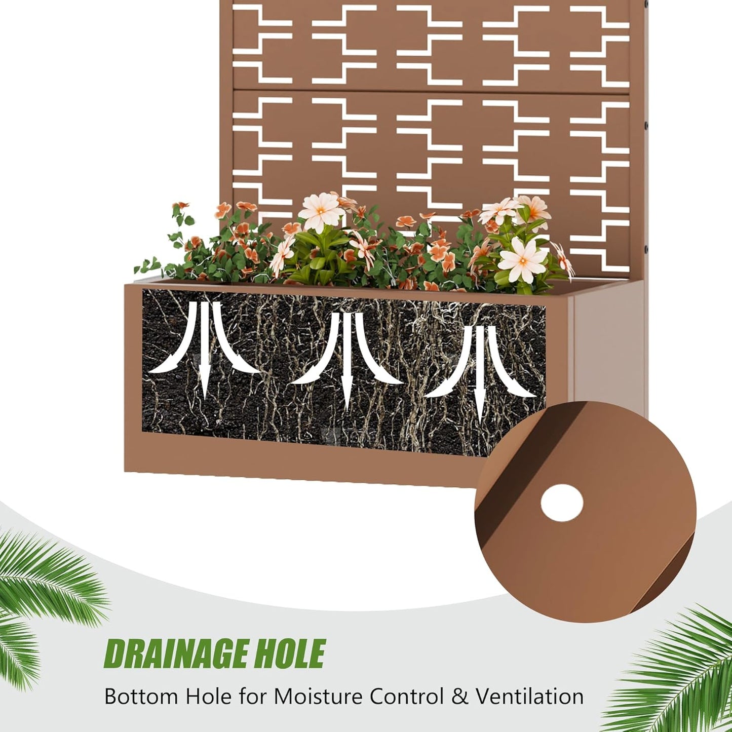 Casaphoria Metal Raised Garden Bed with Trellis and Wheels, 72"x47"x16" Planter Box for Climbing Plants, Vegetables & Vines, Features Drainage Holes and Privacy Screen (Black-Louver) - Colors A