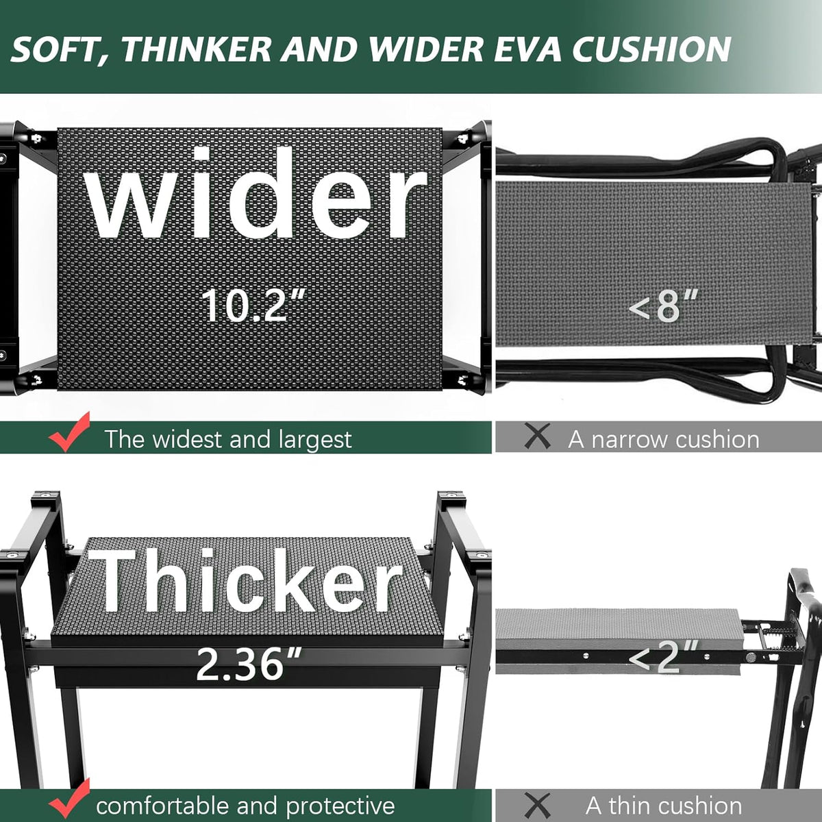 FLINTER Wider Garden Kneeler and Seat, Heavy Duty Thick Gardening Bench for Kneeling and Seat - Garden Kneelers for Seniors, Gardening Stools for Women, Grandparents, Gardeners, Black