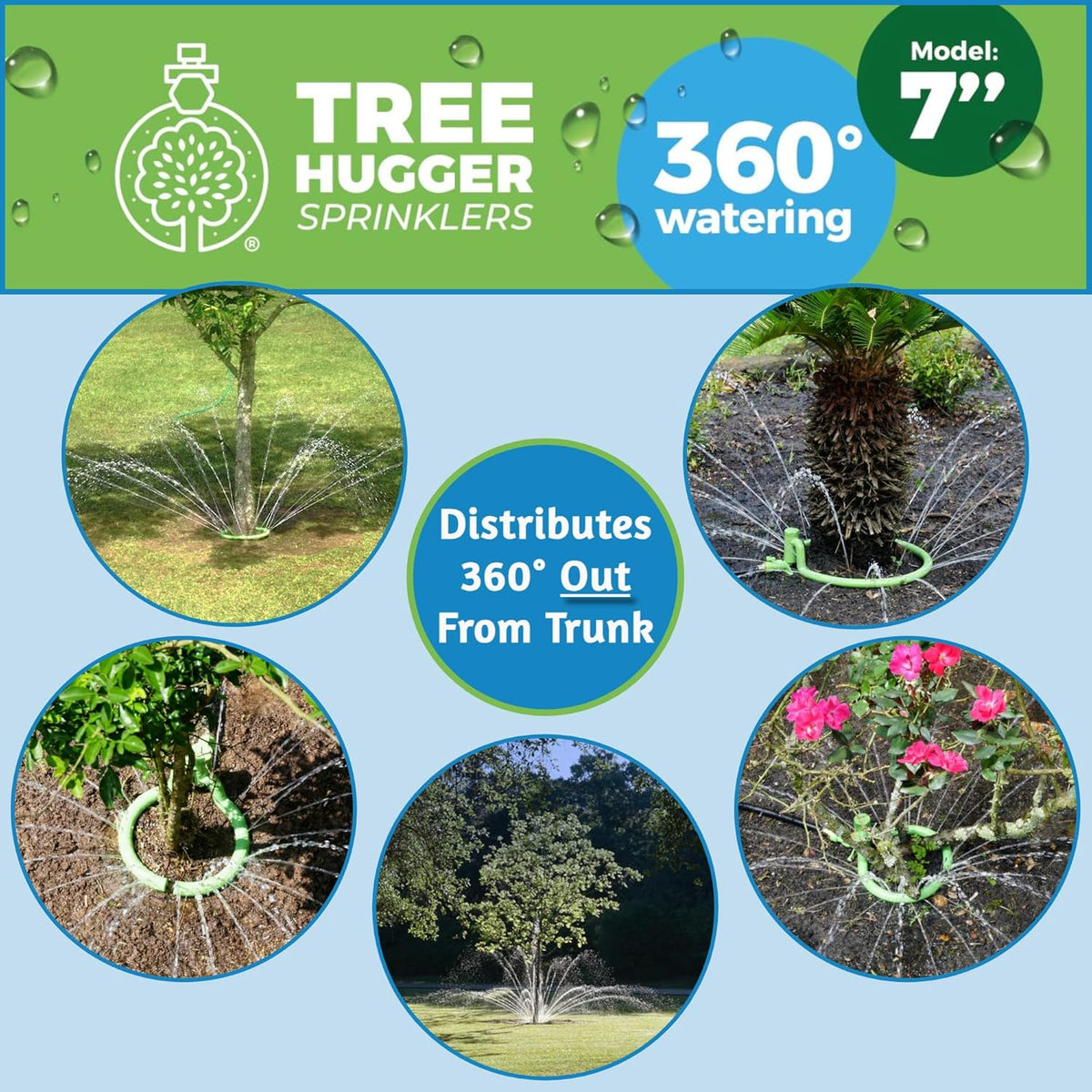 Tree Watering System - 360° Outward Spray Tree Watering Ring - Sprinkler Ring for Trees & Shrubs - Reaches The Nutrition Zone for Tree Root Watering (7 Inch)
