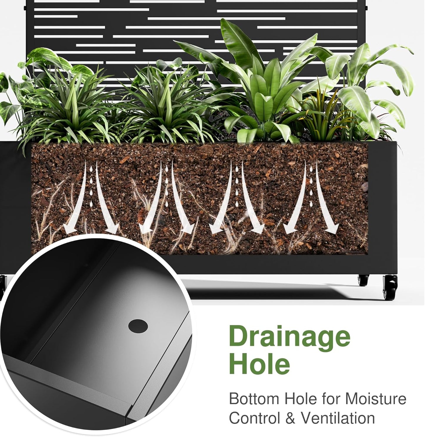 Casaphoria Metal Raised Garden Bed with Trellis and Wheels, 72"x47"x16" Planter Box for Climbing Plants, Vegetables & Vines, Features Drainage Holes and Privacy Screen (Black-Louver) - Colors A