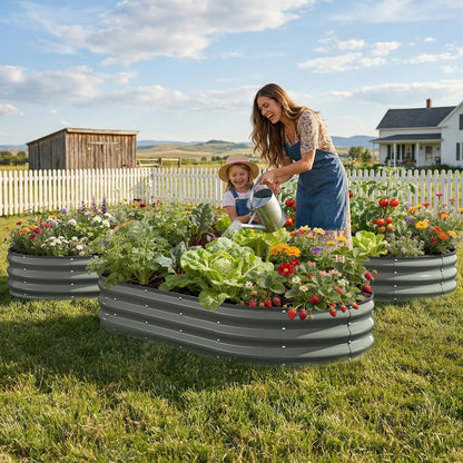 Pattiumo Galvanized Raised Garden Bed 4×4×1 FT, Round Metal Raised Garden Bed Outdoor Planter Box with Open Bottom, Rust-Resistant Steel Garden Bed for Vegetables Herbs Flowers, Easy Assembly
