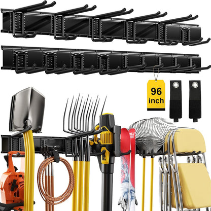 64" Garage Wall Tool Organizer, 900 Lbs Heavy Duty Steel Garden Tool Storage Rack & Garage Organization for Yard, Shed, Garage - 12 Longer & Thicker Hooks + 2 Straps
