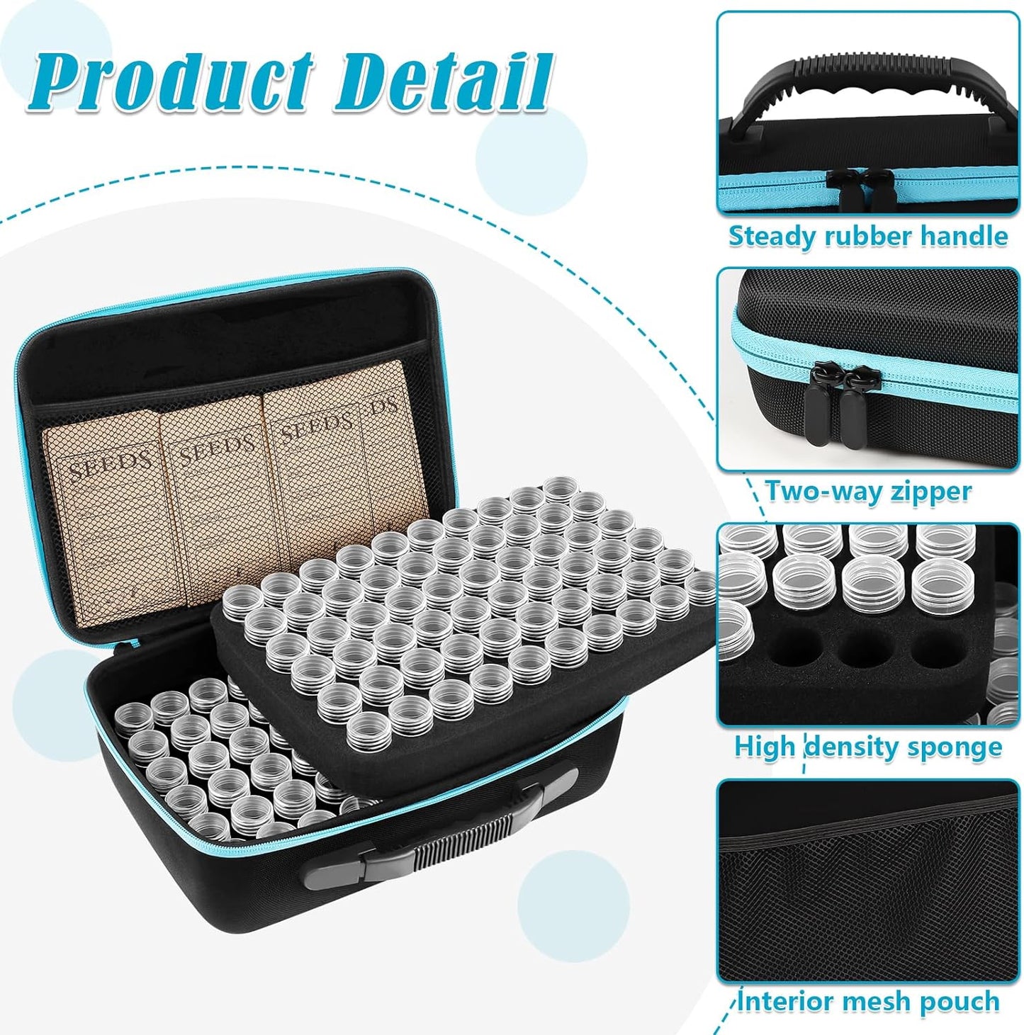 60 Slots Seed Storage Organizer with 20 Seed Envelopes, Sturdy Seed Organizer Storage Box with Zipper Bag Label Stickers(Seeds not Included), Seed Storage Container for Flower Plants Garden