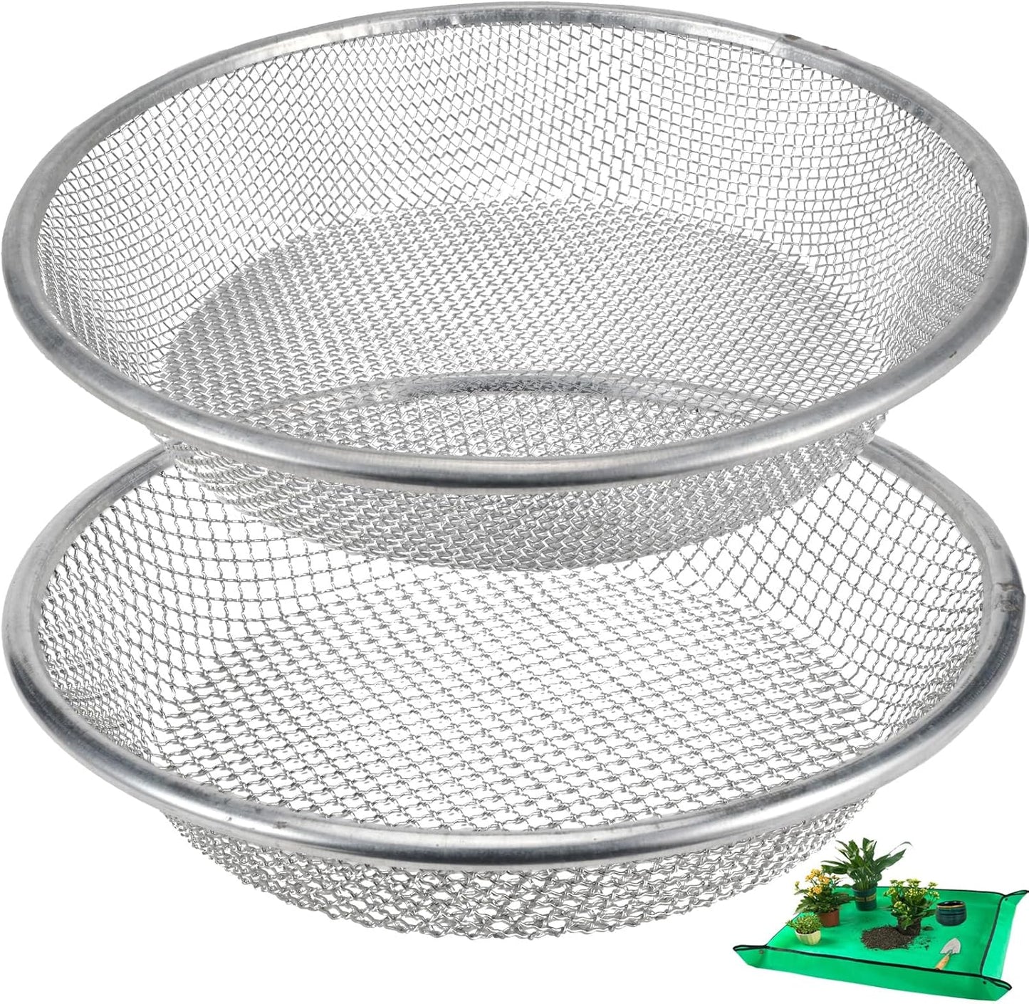 2 Pack Soil Sifter for Gardening - Rock Compost Sand Sifter Fits 5-Gallon Buckets 1/4 Inch & 1/8 Inch Mesh Sifting Screen Sieve for Gravel, Dirt, Sawdust with Repotting Mat