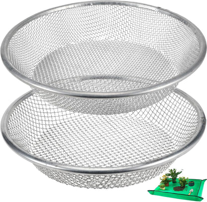 2 Pack Soil Sifter for Gardening - Rock Compost Sand Sifter Fits 5-Gallon Buckets 1/4 Inch & 1/8 Inch Mesh Sifting Screen Sieve for Gravel, Dirt, Sawdust with Repotting Mat