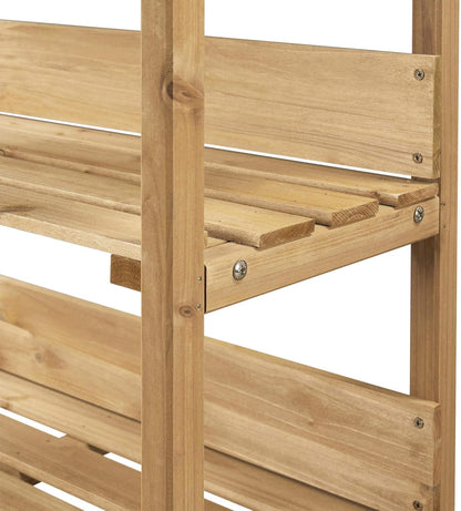 Topeakmart Potting Bench Table w/Metal Tabletop for Garden, Fir Wood Workstation w/3 Tier Shelves, Outdoor Work Bench w/Hook Natural Wood