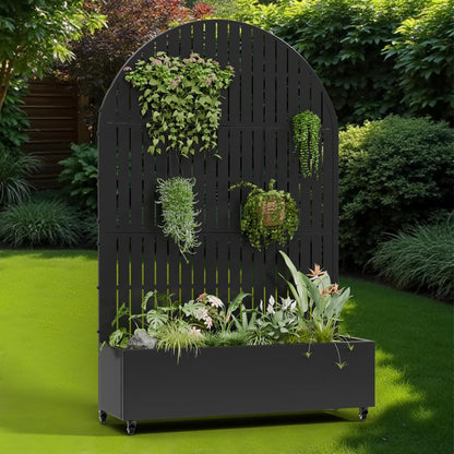 Casaphoria Metal Raised Garden Bed with Trellis and Wheels, 72"x47"x16" Planter Box for Climbing Plants, Vegetables & Vines, Features Drainage Holes and Privacy Screen (Black-Louver) - Colors A