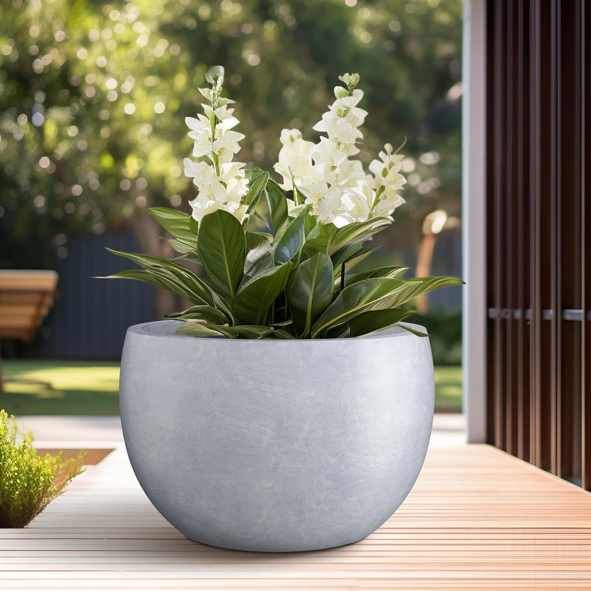 Large Round Bowl Vintage BRN Concrete Planter 19.9" Dia, Outdoor