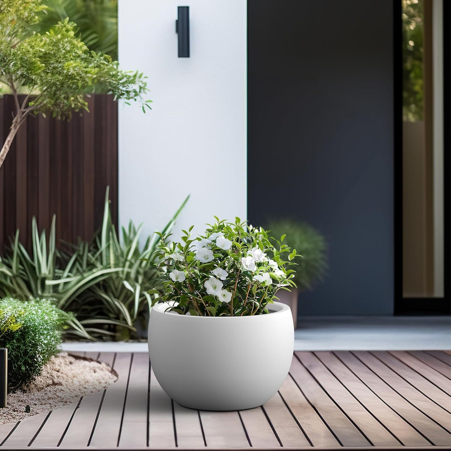 Large Round Bowl Vintage BRN Concrete Planter 19.9" Dia, Outdoor
