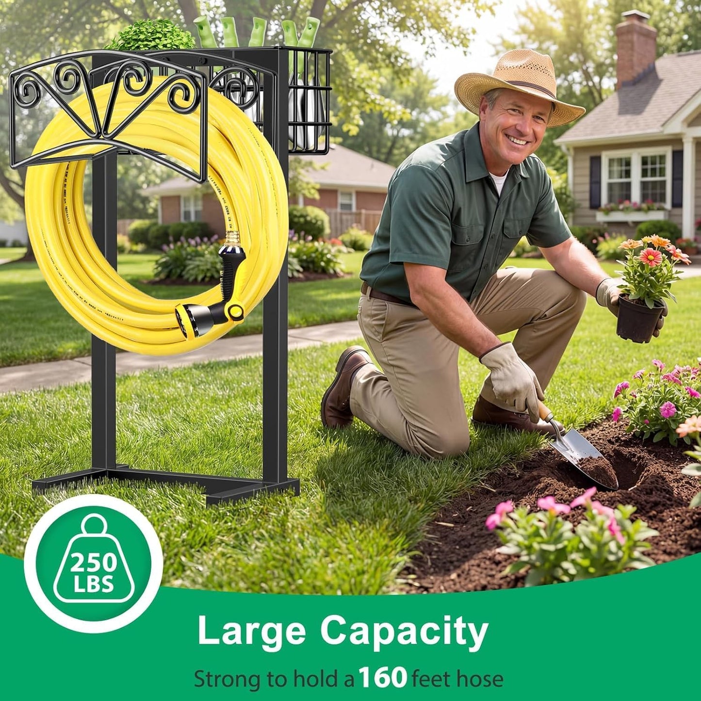 TomCare Garden Hose Holder Upgraded Heavy Duty Metal Water Hose Holder Holds 160 FT Hoses Sturdy Hose Reel Freestanding Outdoor Hoses Storage Hanger for Outside Yard Lawn
