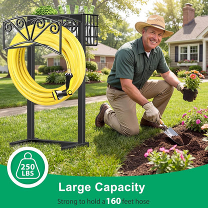 TomCare Garden Hose Holder Upgraded Heavy Duty Metal Water Hose Holder Holds 160 FT Hoses Sturdy Hose Reel Freestanding Outdoor Hoses Storage Hanger for Outside Yard Lawn