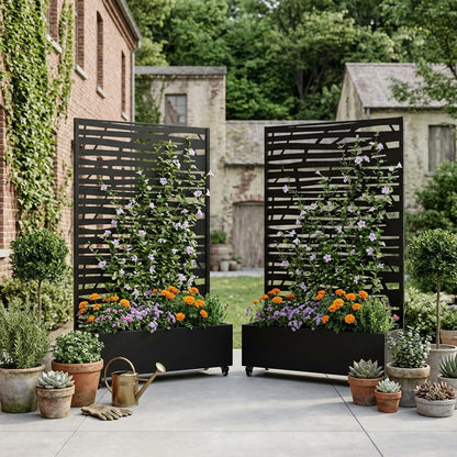 Casaphoria Metal Raised Garden Bed with Trellis and Wheels, 72"x47"x16" Planter Box for Climbing Plants, Vegetables & Vines, Features Drainage Holes and Privacy Screen (Black-Louver) - Colors A