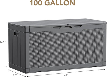 Devoko 100 Gallon Waterproof Large Resin Deck Box Indoor Outdoor Lockable Storage Container for Patio Furniture Cushions Garden Tools (100 Gallon, Black)