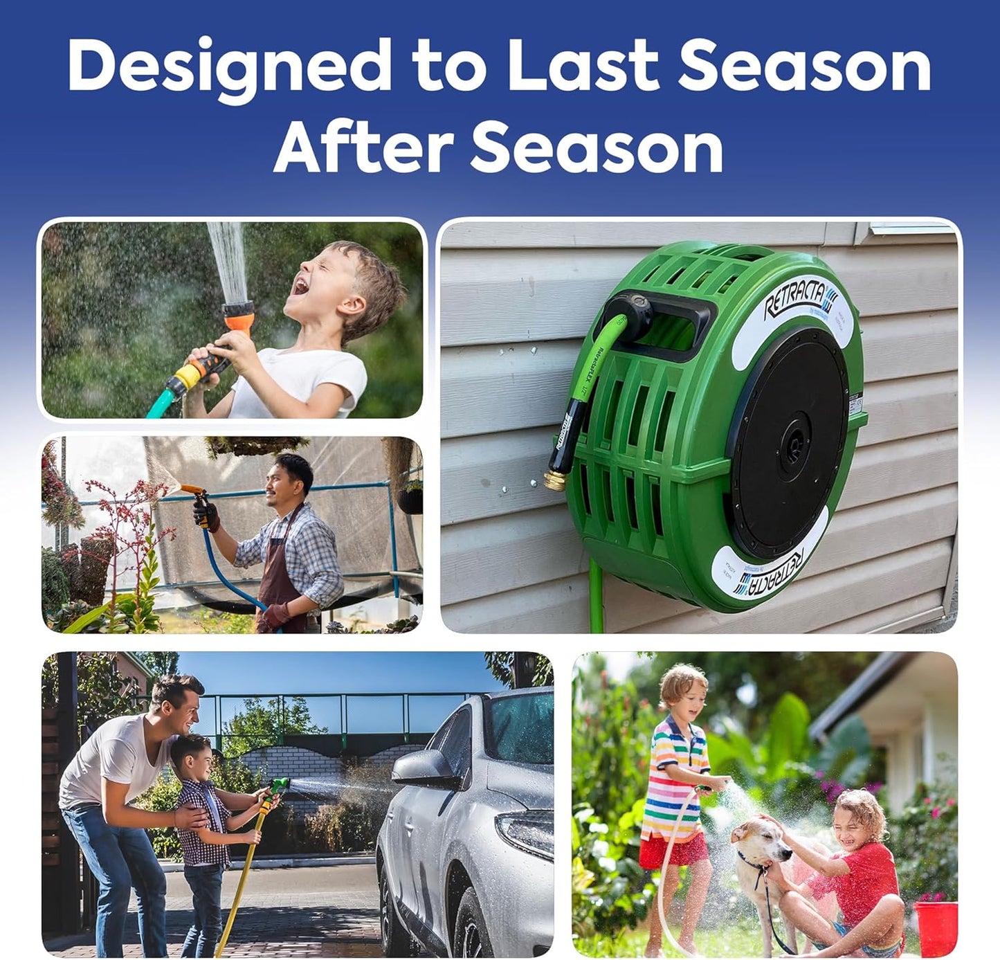 Macnaught Retractable Garden Hose Reel, 82 Ft Water Hose Reel Heavy Duty Retractable Hose with Metal 180° Swivel Rotation Bracket for Wall Mount - Gray