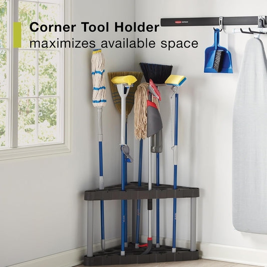 Rubbermaid Garage Tool Tower Rack Easy to Assemble Wheeled Organizes up to 40 Long-Handled Tools/Rakes/ Brooms/Shovles in Home/House/Outdoor/Shed Black