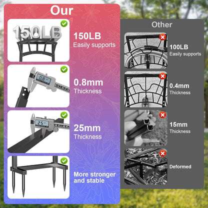 OLV Hose Holder Holds 150-ft Water Pipe, Outdoor Freestanding Heavy Duty Water Hose Holder Reel with 4 Spikes, Detachable Metal Hose Storage Stand Hanger Rack for Outside Yard Lawn Farm, Black