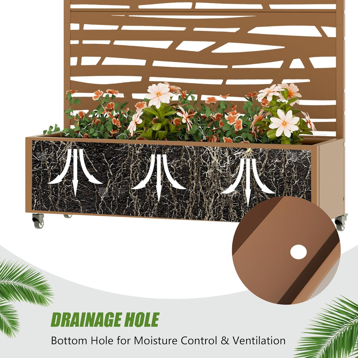 Casaphoria Metal Raised Garden Bed with Trellis and Wheels, 72"x47"x16" Planter Box for Climbing Plants, Vegetables & Vines, Features Drainage Holes and Privacy Screen (Black-Louver) - Colors D