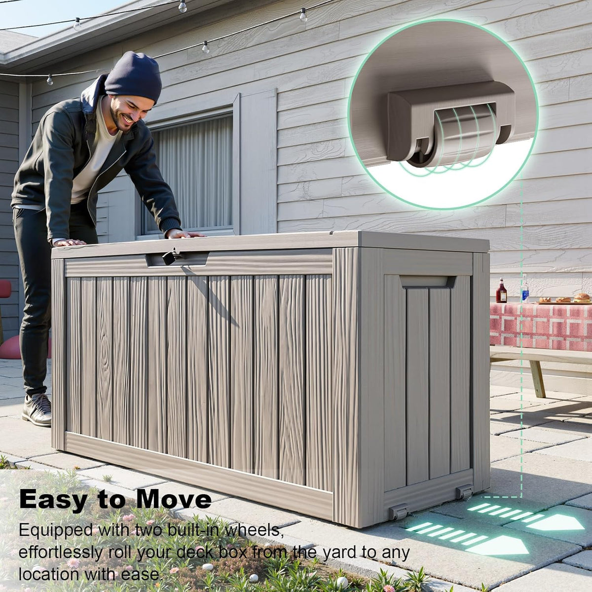 30 Gallon Outdoor Deck Box, Lockable Waterproof Outdoor Storage Boxes For Garden Tools,Indoor Cushions,Accessories Outside Storage Resin Weatherproof Container(Black)