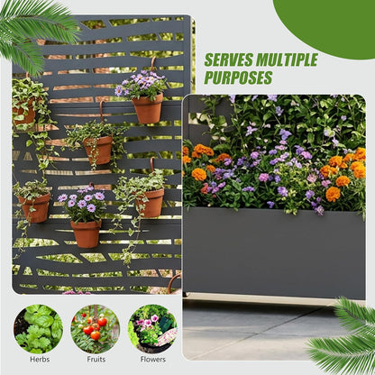 Casaphoria Metal Raised Garden Bed with Trellis and Wheels, 72"x47"x16" Planter Box for Climbing Plants, Vegetables & Vines, Features Drainage Holes and Privacy Screen (Black-Louver) - Colors D