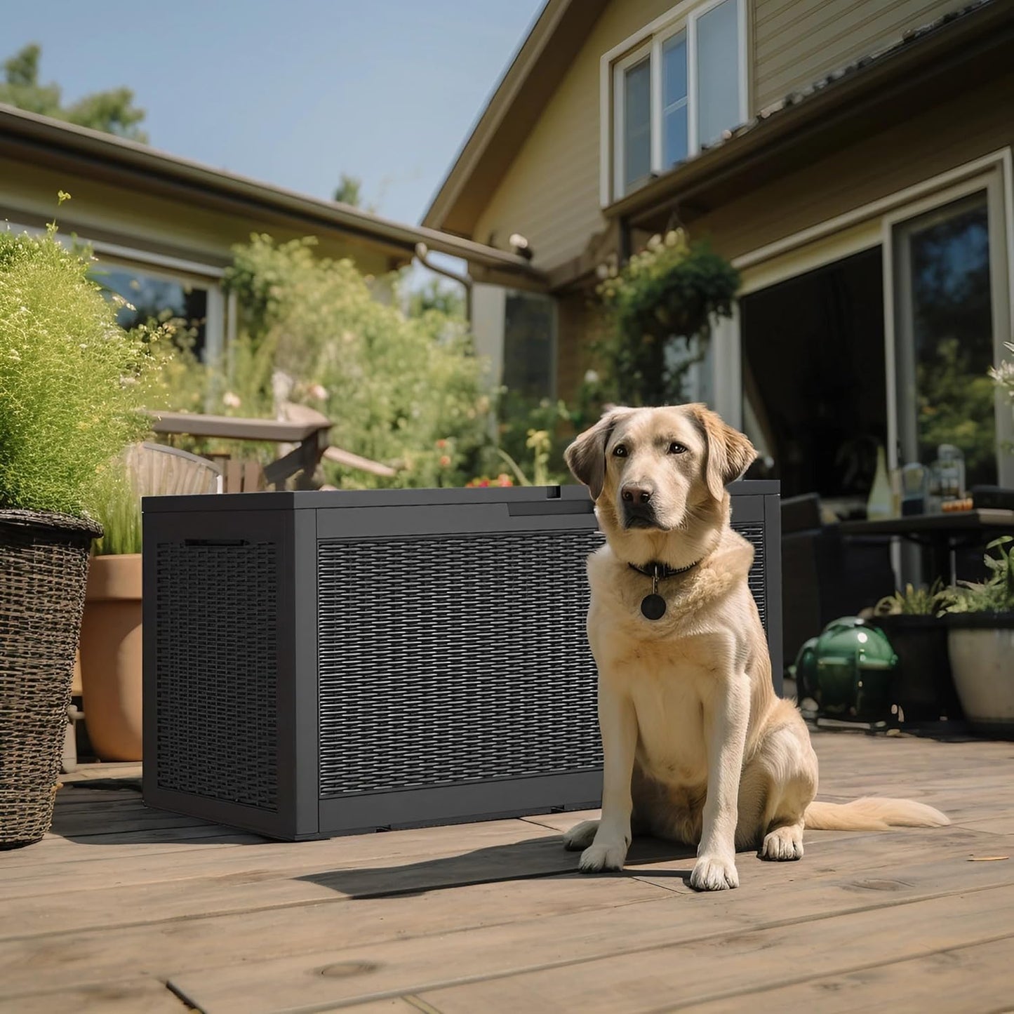 30 Gallon Outdoor Deck Box, Lockable Waterproof Outdoor Storage Boxes For Garden Tools,Indoor Cushions,Accessories Outside Storage Resin Weatherproof Container(Black)