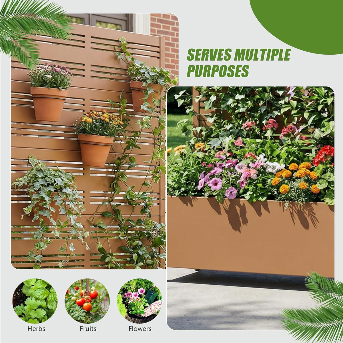 Casaphoria Metal Raised Garden Bed with Trellis and Wheels, 72"x47"x16" Planter Box for Climbing Plants, Vegetables & Vines, Features Drainage Holes and Privacy Screen (Black-Louver) - Colors B