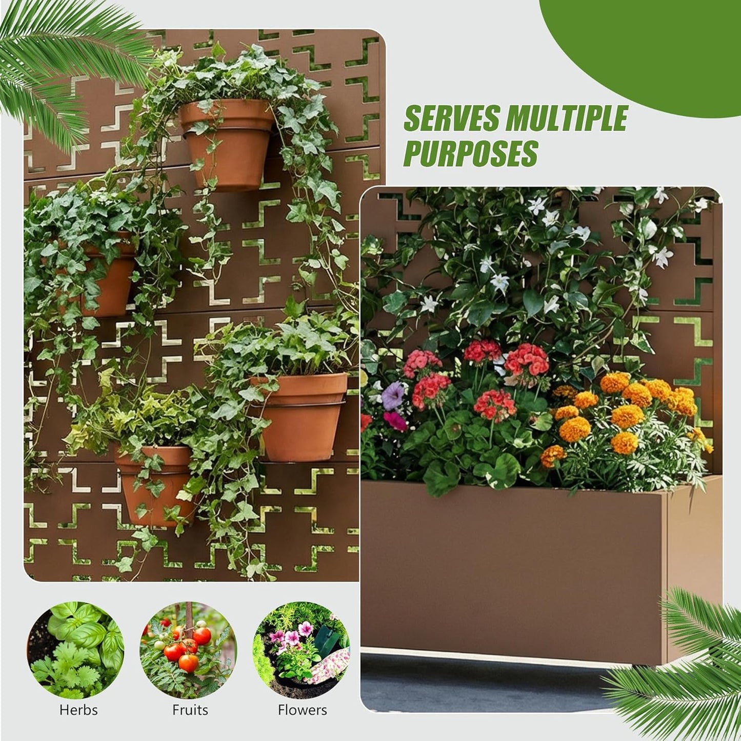 Casaphoria Metal Raised Garden Bed with Trellis and Wheels, 72"x47"x16" Planter Box for Climbing Plants, Vegetables & Vines, Features Drainage Holes and Privacy Screen (Black-Louver) - Colors D