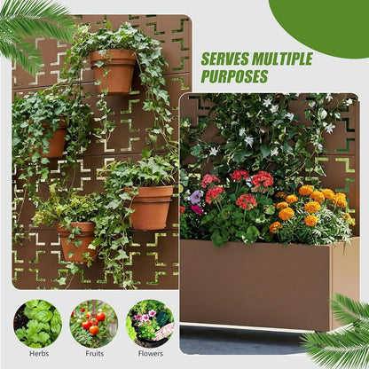Casaphoria Metal Raised Garden Bed with Trellis and Wheels, 72"x47"x16" Planter Box for Climbing Plants, Vegetables & Vines, Features Drainage Holes and Privacy Screen (Black-Louver) - Colors D