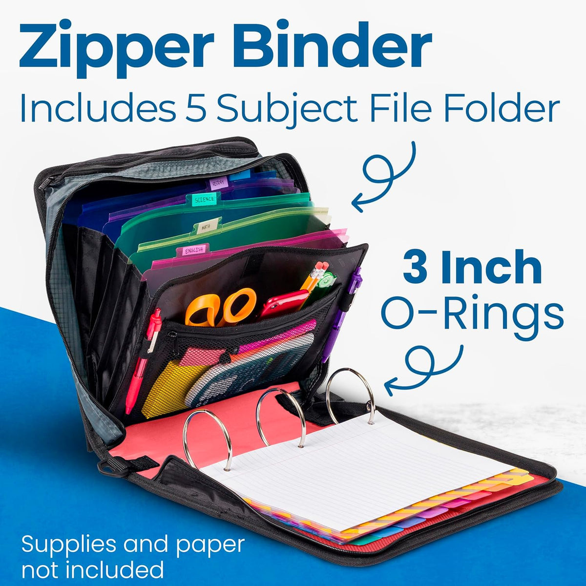 School Zipper Binder | 3-Inch O-Rings | 600-Sheet | D-146 Key Lime