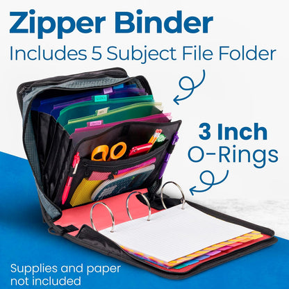 School Zipper Binder | 3-Inch O-Rings | 600-Sheet | D-146 Key Lime