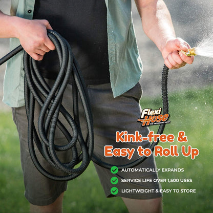 Flexi Hose Lightweight Expandable Garden Hose, 150FT -Retractable Garden Hose, Water Hose - No-Kink Flexibility, 3/4 Inch Solid Brass Fittings and Double Latex Core