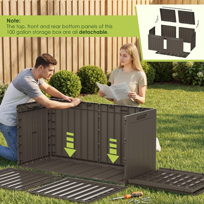 Devoko 100 Gallon Waterproof Large Resin Deck Box Indoor Outdoor Lockable Storage Container for Patio Furniture Cushions Garden Tools (100 Gallon, Black)