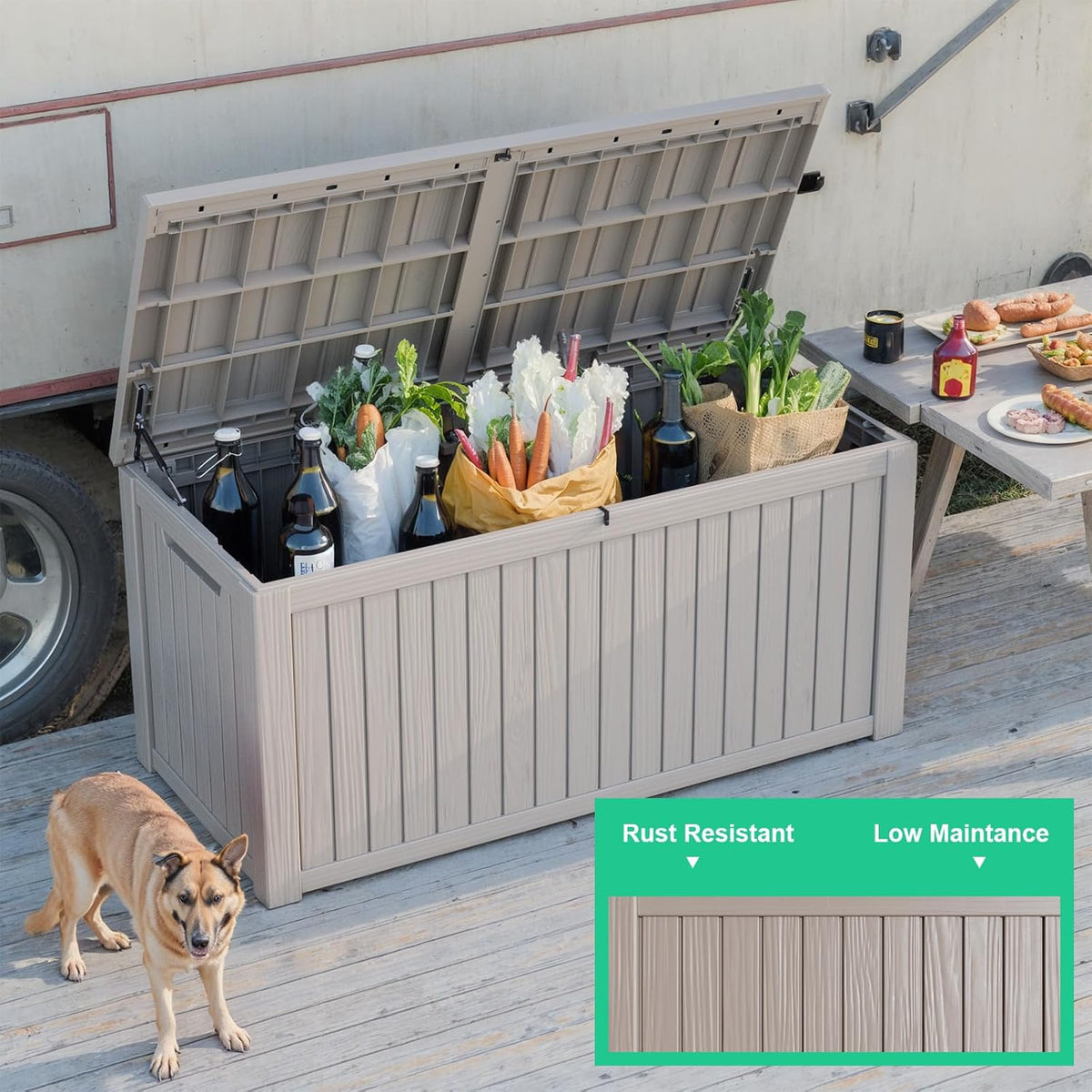 30 Gallon Outdoor Deck Box, Lockable Waterproof Outdoor Storage Boxes For Garden Tools,Indoor Cushions,Accessories Outside Storage Resin Weatherproof Container(Black)