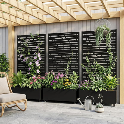 Casaphoria Metal Raised Garden Bed with Trellis and Wheels, 72"x47"x16" Planter Box for Climbing Plants, Vegetables & Vines, Features Drainage Holes and Privacy Screen (Black-Louver) - Colors A