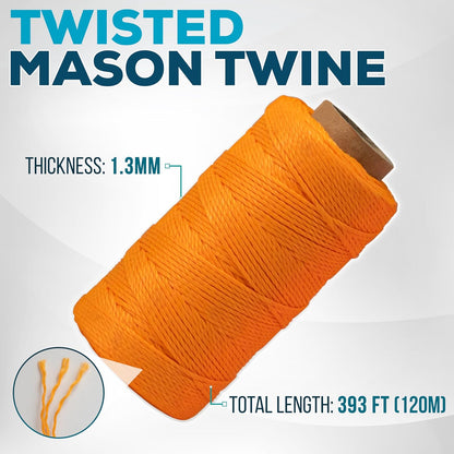 Mason Line String Reel 260FT, 390FT, 780FT, 1500FT, 2300FT, Durable Construction Twine for Laying Bricks, Blocks, Fences in Gardening, DIY & Landscaping Projects (Orange, 262 Ft)