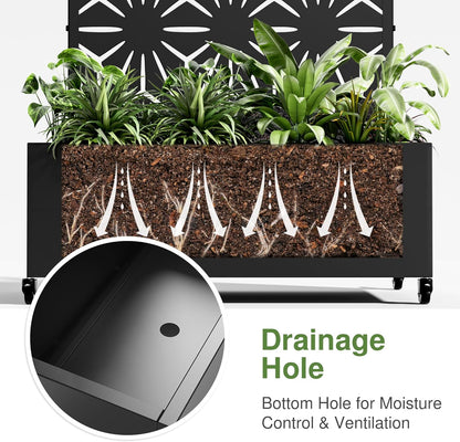 Casaphoria Metal Raised Garden Bed with Trellis and Wheels, 72"x47"x16" Planter Box for Climbing Plants, Vegetables & Vines, Features Drainage Holes and Privacy Screen (Black-Louver) - Colors A