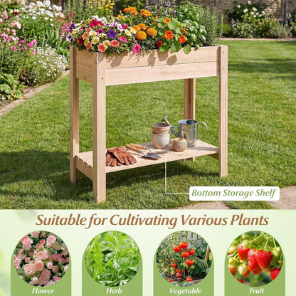 Giantex Wood Raised Garden Bed w/Folding Drop-Leaf Potting Table, Planter Box for Flower Herb Vegetable Fruit, Indoor Outdoor Elevated Raised Beds for Gardening, Backyard, Patio, Balcony