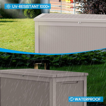 30 Gallon Outdoor Deck Box, Lockable Waterproof Outdoor Storage Boxes For Garden Tools,Indoor Cushions,Accessories Outside Storage Resin Weatherproof Container(Black)