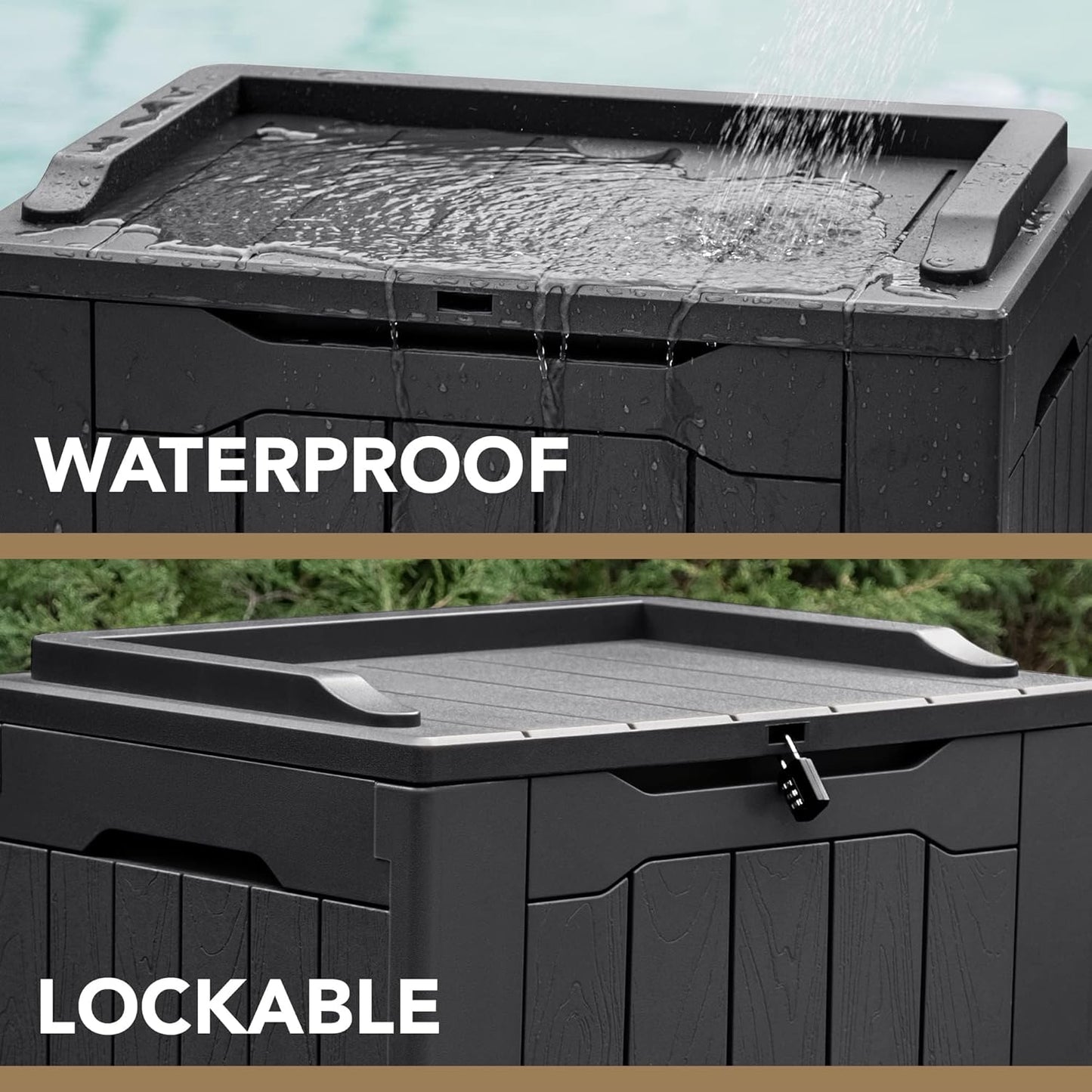 30 Gallon Resin Deck Box Waterproof Outdoor Storage Box for Patio Furniture Pool Accessories Indoor Storage for Cushion Garden Tools (30 Gallon, Black)
