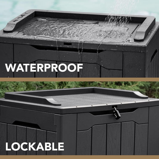 30 Gallon Resin Deck Box Waterproof Outdoor Storage Box for Patio Furniture Pool Accessories Indoor Storage for Cushion Garden Tools (30 Gallon, Black)
