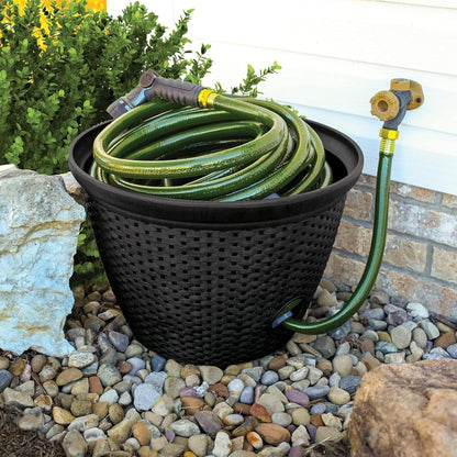 The HC Companies 18 inch Woven Garden Hose Holder, Lightweight UV-Resistant Plastic Water Hose Holder with 100-Foot Capacity, 2-Pack Water Hose Pots for Garden, Patio & Home Organization, Black